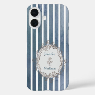 Coque Pour iPhone 16 Baroque Bleu Gris Aquarelle