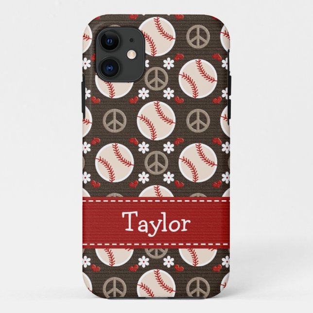 Coques Case-Mate iPhone Base-ball d'amour de paix (Dos)