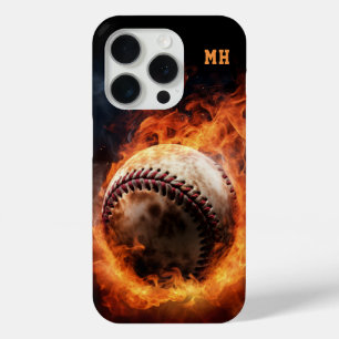 Coque iPhone 15 Pro Baseball Monogramme sur mesure en feu