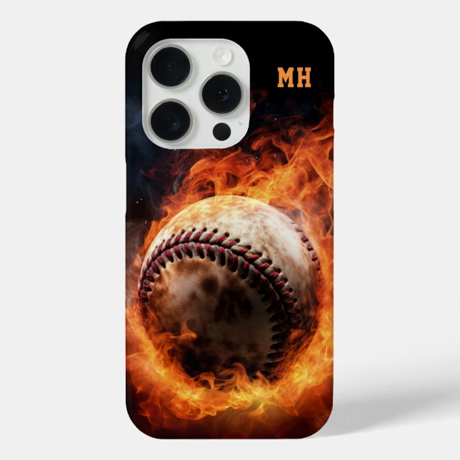 Coques Case-Mate iPhone Baseball Monogramme sur mesure en feu (Verso)