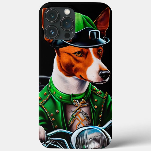 Coques Case-Mate iPhone Basenji Chien conduisant vélo St. Patrick's Day (Verso)
