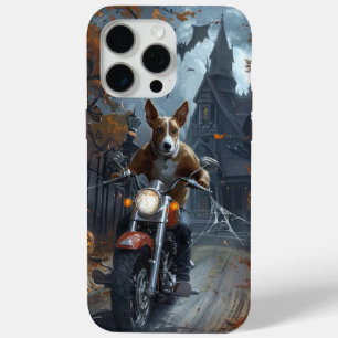 Coque iPhone 15 Pro Max Basenji équitation moto Halloween effrayant
