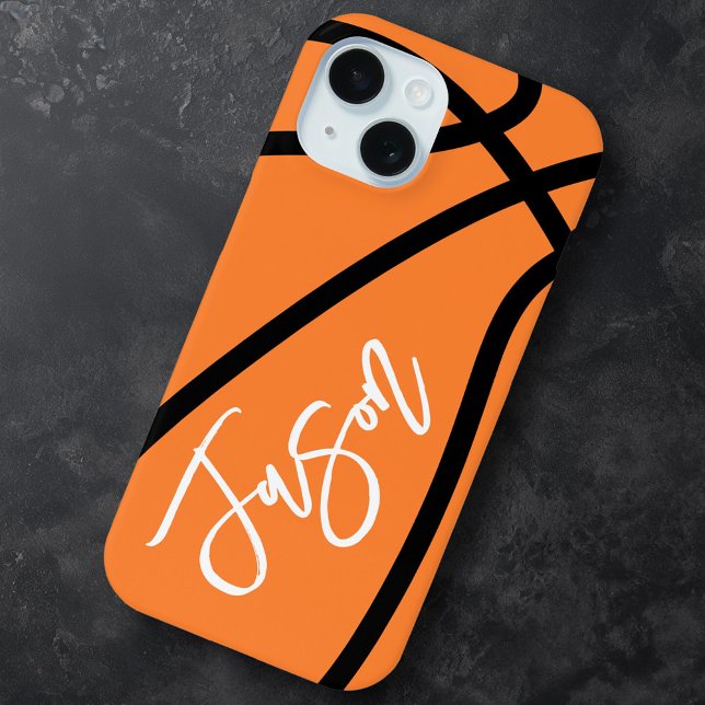 Coques Case-Mate iPhone Basket-ball noir orange nom personnalisé (Basketball black orange custom name Case-Mate iPhone case)