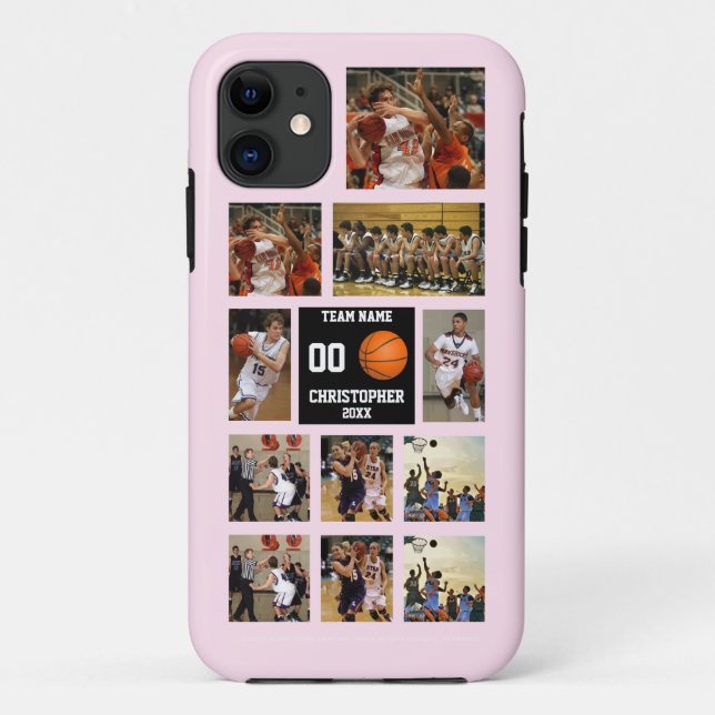 Coques Case-Mate iPhone Basket-ball personnalisé 11 Photo Collage rose (Dos)