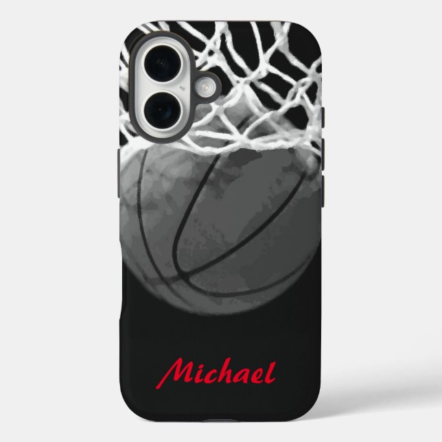 Coques Case-Mate iPhone Basket-ball Votre nom Black White Red (Verso)
