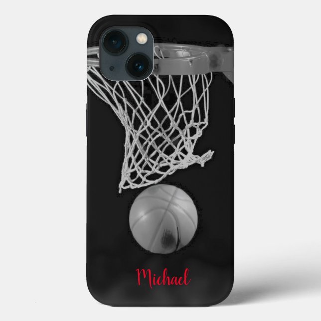 Coques Case-Mate iPhone Basket-ball Votre nom Black White Red (Verso)