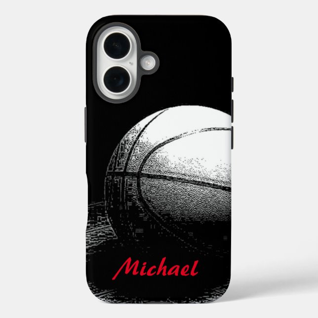 Coques Case-Mate iPhone Basket-ball Votre nom Black White Red (Verso)