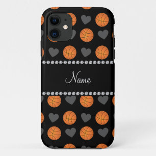 Coques Pour iPhone Basket-balls et coeurs noirs nommés faits sur