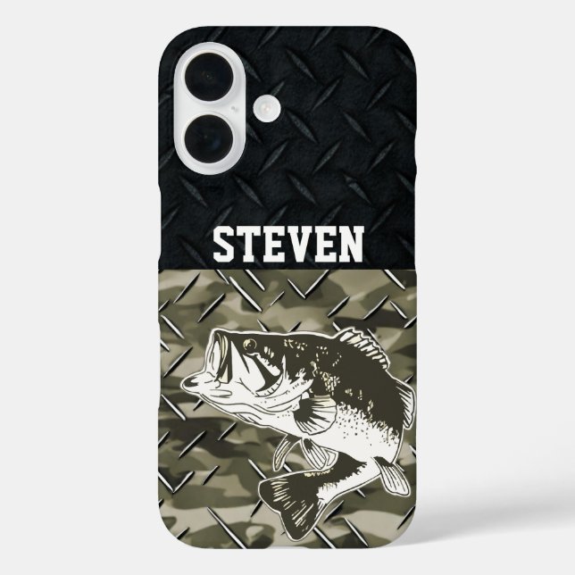 Coques Case-Mate iPhone Bass Fishing Black Camo Diamond Plate Dehors (Verso)
