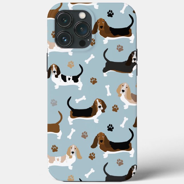 Coques Case-Mate iPhone Basset Hound Chig Bones and Paws (Verso)