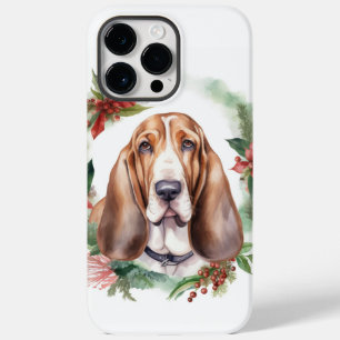 Coque Pour Pour iPhone 14 Pro Max Basset Hound Festive Wreath de Noël Pup