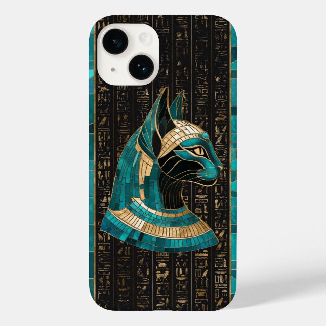 Coques Case-Mate iPhone Bastet, déesse chatte égyptienne - Art mosaïque (Verso)