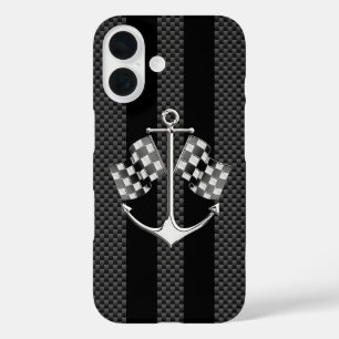 Coque Pour iPhone 16 Bateau de course nautique en style carbone