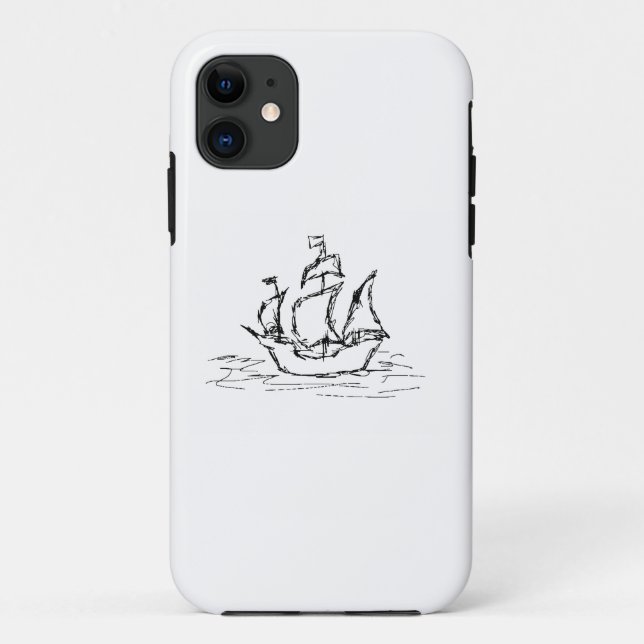 Coques Case-Mate iPhone Bateau de pirate. Noir et blanc. (Dos)