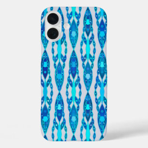 iPhone 16 Plus Case Batik Tribal - Bleu Saphir et Gris Argent