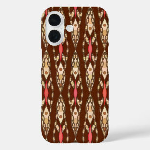 Coques iPhone 16 Batik Tribal - Marron, Beige et Corail