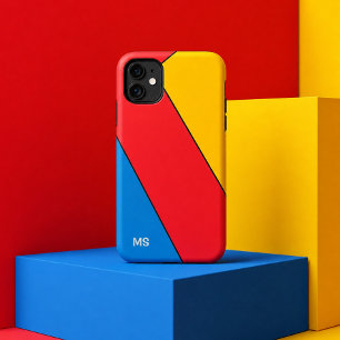 Coque iPhone 15 Pro Max Bauhaus Rétro Bloc de Couleurs avec Monogramme du 