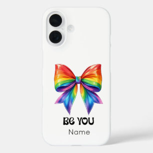Coque Pour iPhone 16 Be You Pride - Custom Name & Coquette Rainbow Bow