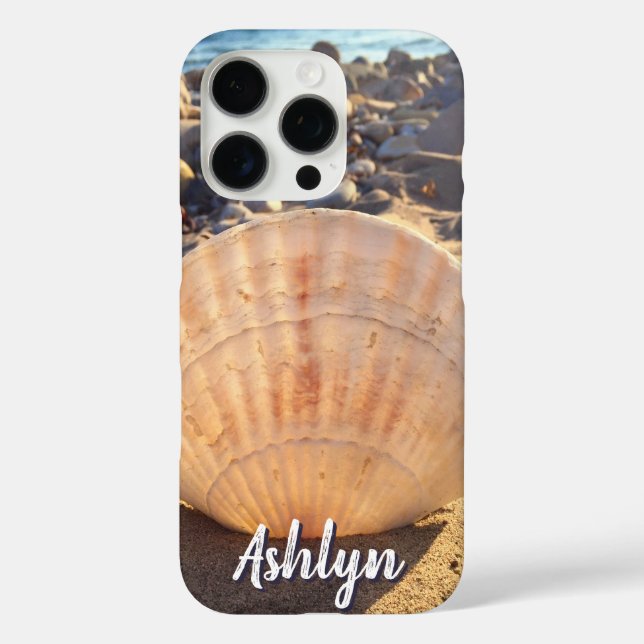Coques Case-Mate iPhone Beach Seashell Photo Monogramme Nom Script Moderne (Verso)