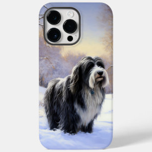 Coque Pour Pour iPhone 14 Pro Max Bearded Collie Laissez Tomber La Neige De Noël 