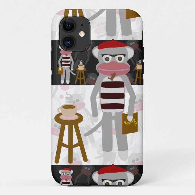 Coques Case-Mate iPhone Beatnik Sock Monkey Stried Motif Art amusant (Dos)