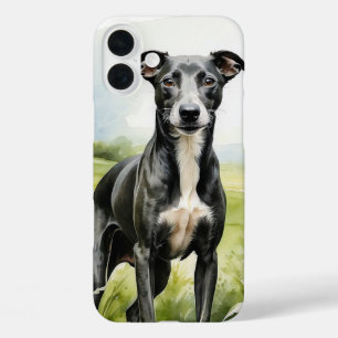 COQUES iPhone 16 PLUS BEAU CHIEN GREYHOUND NOIR ET BLANC