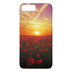 Coque iPhone 8 Plus/7 Plus Beau coucher du soleil rouge de gisement de fleur