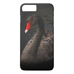 Coque iPhone 7 Plus Beau cygne noir avec un bec rouge vif