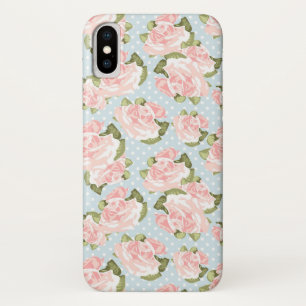 Coque Case-Mate Pour iPhone Beau motif de rose avec le pois bleu