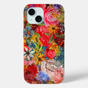 Coque Pour iPhone 15 Beau motif floral Abstrait coloré brillant