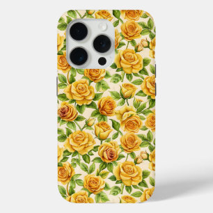 Coque iPhone 15 Pro Beau Motif sans couture des Roses Jaunes