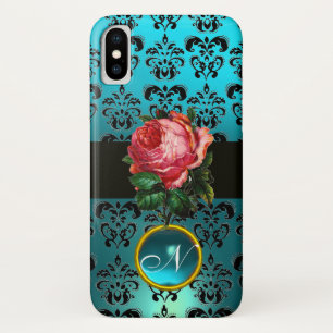 COQUE iPhone X   BEAU ROSE ROSE BLEU BLEU DAMASK GEM MONOGRAM