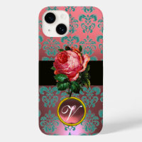 BEAU ROSE ROSE BLEU TURQUOISE DAMASK GEM MONOGRAM