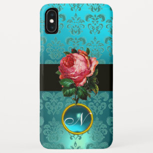 ETUI iPhone Case-Mate BEAU ROSE ROSE BLEU TURQUOISE DAMASK GEM MONOGRAM