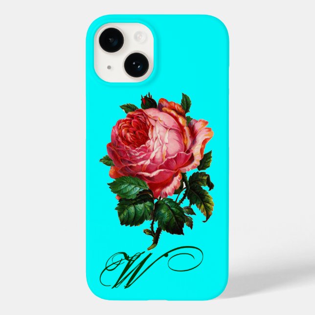 Coques Case-Mate iPhone BEAU ROSE ROSE ROSE MONOGRAM, Turquoise Aqua Blue (Verso)