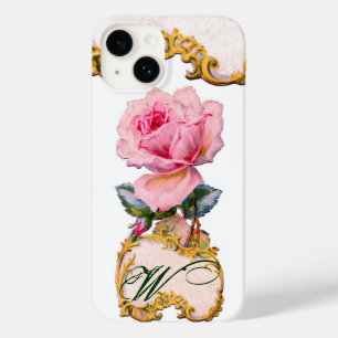 Coque Pour iPhone 14 BEAU ROSE ROSE ROSE MONOGRAM, Turquoise Aqua Blue