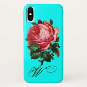 Coque iPhone X BEAU ROSE ROSE ROSE MONOGRAM, Turquoise Aqua Blue
