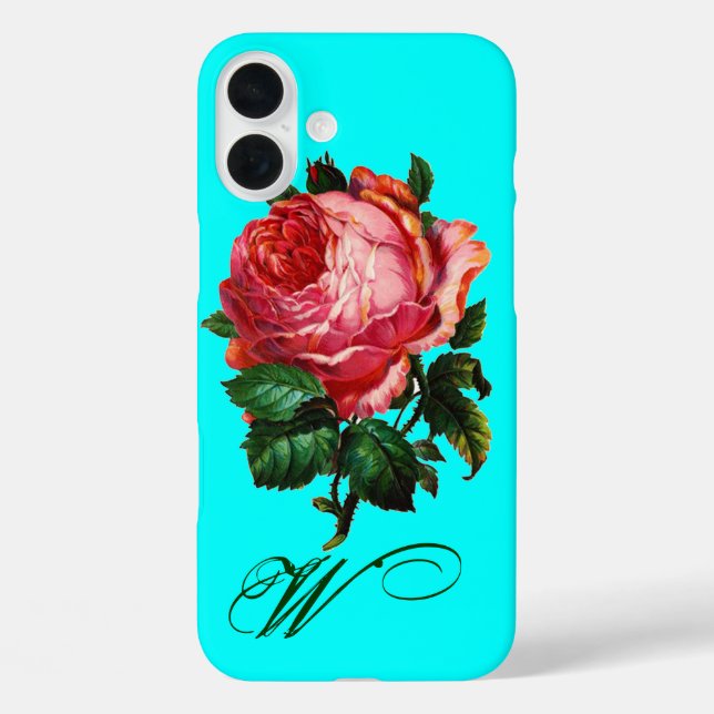 Coques Case-Mate iPhone BEAU ROSE ROSE ROSE MONOGRAM, Turquoise Aqua Blue (Verso)