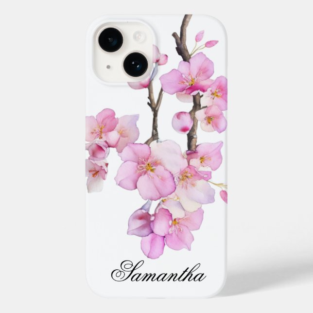 Coques Case-Mate iPhone Beau script de fleurs de cerisiers rose aquarelle (Verso)