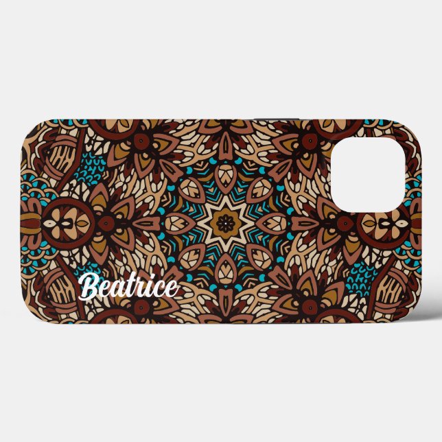 Coques Case-Mate iPhone Beau Tons Terre Turquoise Bleu Brown Mandala (Verso (horizontal))
