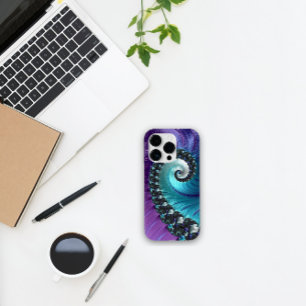 Coque Pour iPhone 14 Pro Beau Violet Turquoise Gradient Spiral Fractal