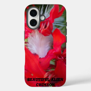 Coques iPhone 16 Beauté délicate : Fleur rouge avec plumes blanches