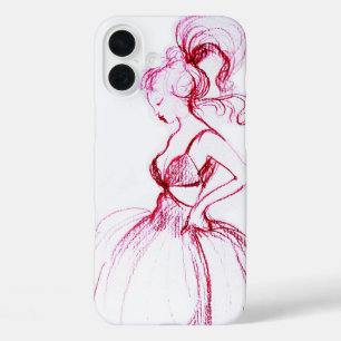 iPhone 16 Plus Case BEAUTÉ EN ROSE ROBE Rouge Blanc Dessin