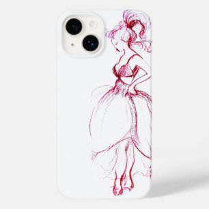 Coque Pour iPhone 14 BEAUTÉ EN ROSE ROBE Rouge Blanc Dessin