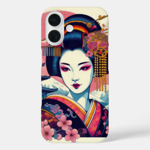 Coque Pour iPhone 16 Beauté orientale Geisha Maiko fleurs de sakura ros