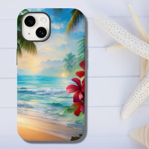 Coque Pour iPhone 14 Beautiful Tropical Beach, Palm Trees and Flowers