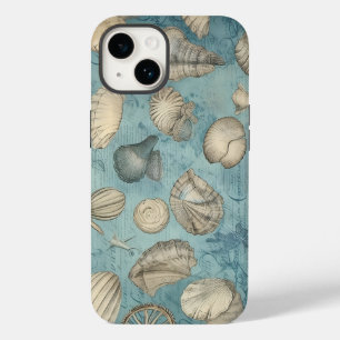 Coque Pour iPhone 14 Beaux Coquillages Vintages En Bleu