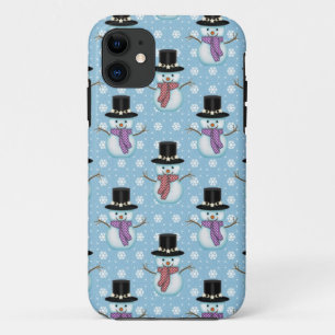 Coque Case-Mate Pour iPhone Beaux Snowmen sur Motif bleu pâle