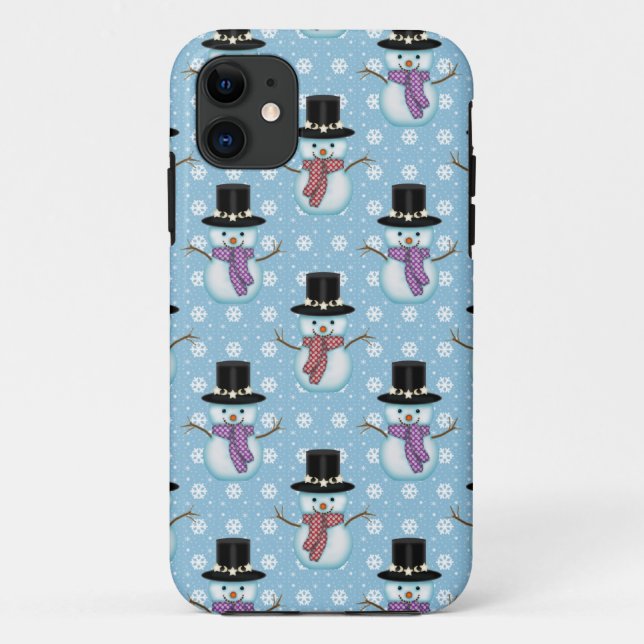 Coques Case-Mate iPhone Beaux Snowmen sur Motif bleu pâle (Dos)