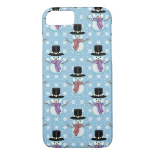 Coque iPhone 8/7 Beaux Snowmen sur Motif bleu pâle